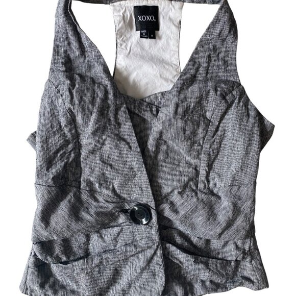 XOXO 90s Y2K Chambray Linen Blend One Button Junior  Vest Size Medium - Picture 1 of 10